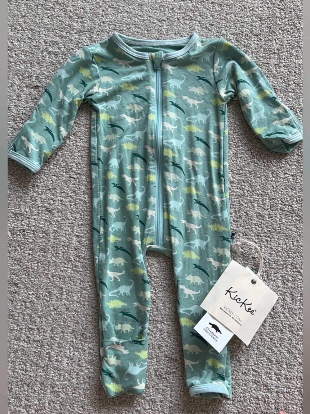 Kickee green Dinosaur Zip One-Piece